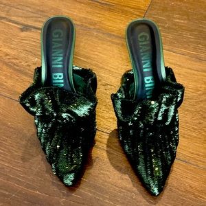 Gianni Bini Green Sequin Forest Green Slide Heels 8.5 NWOB